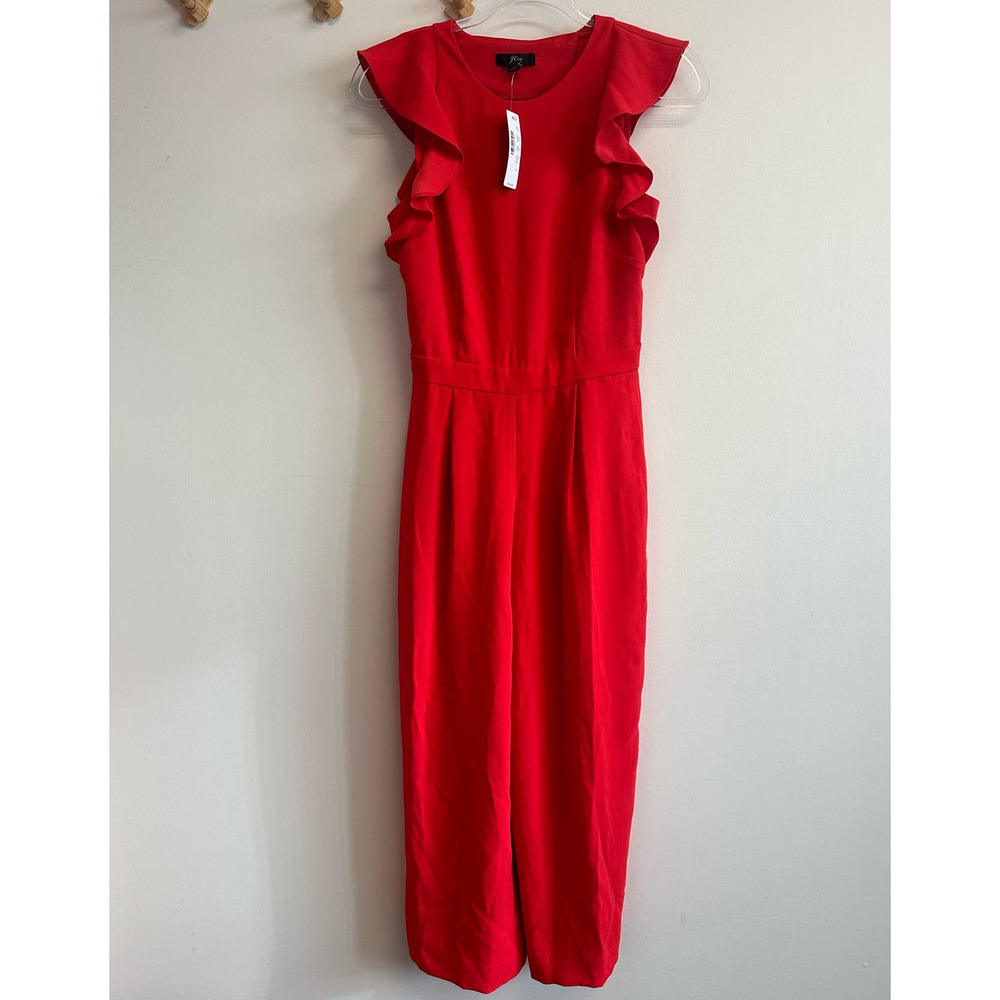 NWT J. CREW Sleveless Ruffle Crepe Jumpsuit Bright Cerise Red 365 Crepe Size 2